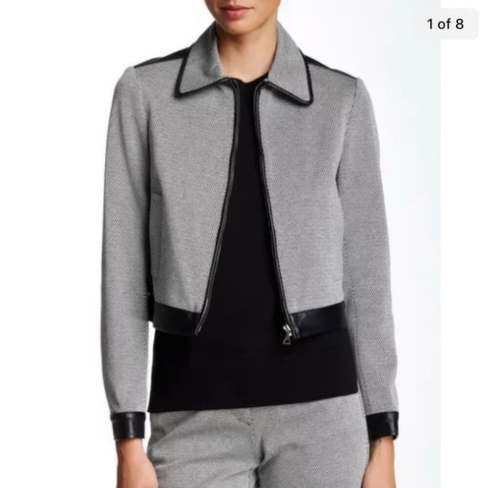 THEORY Balvino knit jacket with leather trim, size 8